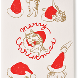Silk Screen Printed Christmas Greeting Card, Cats and Hats