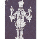 Starched Lace Hanging Ornament, Miner Holding Candles