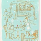 Silk Screen Printed Christmas Greeting Card, Joyeux Noel Coffee Truck