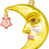 Yellow Moon with Star Glass Ornament