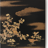 Gold Foil Japanese Lacquer Greeting Card, Thrush on the Ground