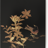 Gold Foil Japanese Lacquer Greeting Card, Sparrow and Lily