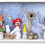Wooden Miniature Matchbox Diorama, Snowman Family